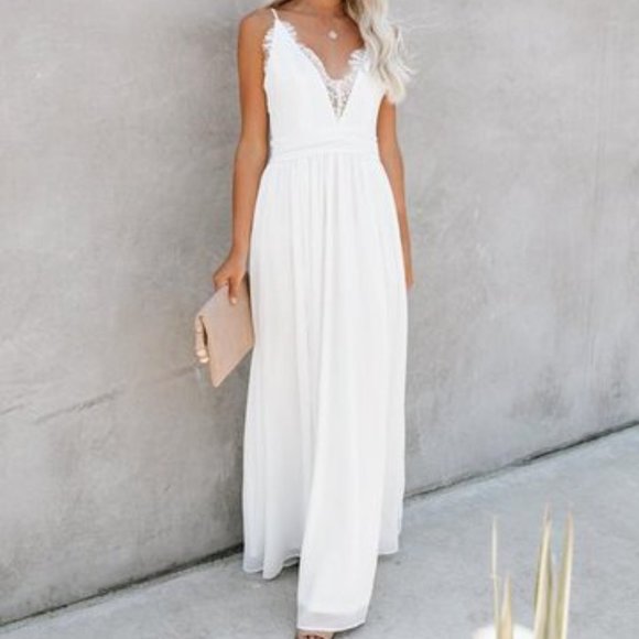 Vici Dresses & Skirts - White Lace Slit Maxi Dress